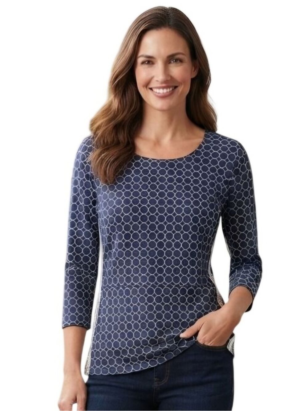 Bianca Navy Geometric Print 3/4 Sleeve Jersey Size M